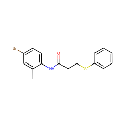 Cc1cc(Br)ccc1NC(=O)CCSc1ccccc1 ZINC000001062591