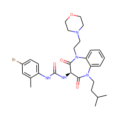 Cc1cc(Br)ccc1NC(=O)N[C@@H]1C(=O)N(CCC(C)C)c2ccccc2N(CCN2CCOCC2)C1=O ZINC000072176962