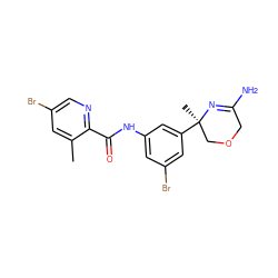 Cc1cc(Br)cnc1C(=O)Nc1cc(Br)cc([C@]2(C)COCC(N)=N2)c1 ZINC000113655319