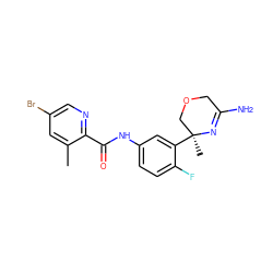 Cc1cc(Br)cnc1C(=O)Nc1ccc(F)c([C@@]2(C)COCC(N)=N2)c1 ZINC000113655171