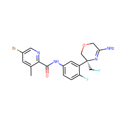 Cc1cc(Br)cnc1C(=O)Nc1ccc(F)c([C@@]2(CF)COCC(N)=N2)c1 ZINC000113657382