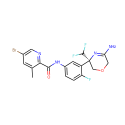 Cc1cc(Br)cnc1C(=O)Nc1ccc(F)c([C@]2(C(F)F)COCC(N)=N2)c1 ZINC000113657548