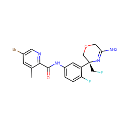 Cc1cc(Br)cnc1C(=O)Nc1ccc(F)c([C@]2(CF)COCC(N)=N2)c1 ZINC000113657383