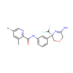 Cc1cc(Br)cnc1C(=O)Nc1cccc([C@]2(C(F)F)COCC(N)=N2)c1 ZINC000113657124