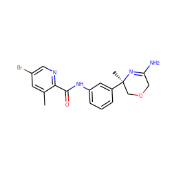 Cc1cc(Br)cnc1C(=O)Nc1cccc([C@]2(C)COCC(N)=N2)c1 ZINC000113655766