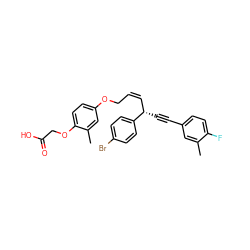 Cc1cc(C#C[C@@H](/C=C\COc2ccc(OCC(=O)O)c(C)c2)c2ccc(Br)cc2)ccc1F ZINC000028823273