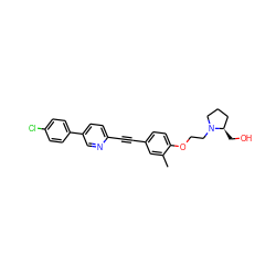 Cc1cc(C#Cc2ccc(-c3ccc(Cl)cc3)cn2)ccc1OCCN1CCC[C@H]1CO ZINC000118648033