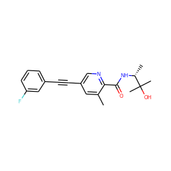 Cc1cc(C#Cc2cccc(F)c2)cnc1C(=O)N[C@H](C)C(C)(C)O ZINC000096933599