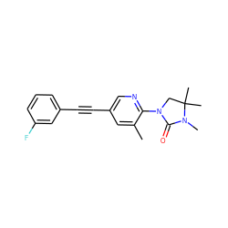 Cc1cc(C#Cc2cccc(F)c2)cnc1N1CC(C)(C)N(C)C1=O ZINC000144064610