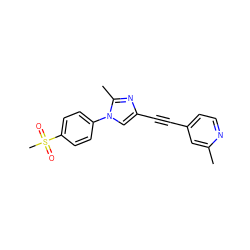 Cc1cc(C#Cc2cn(-c3ccc(S(C)(=O)=O)cc3)c(C)n2)ccn1 ZINC000299864538