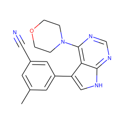 Cc1cc(C#N)cc(-c2c[nH]c3ncnc(N4CCOCC4)c23)c1 ZINC000224888101