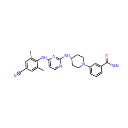 Cc1cc(C#N)cc(C)c1Nc1ccnc(NC2CCN(c3cccc(C(N)=O)c3)CC2)n1 ZINC000064549146