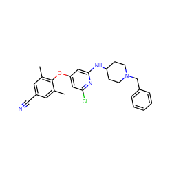 Cc1cc(C#N)cc(C)c1Oc1cc(Cl)nc(NC2CCN(Cc3ccccc3)CC2)c1 ZINC001772624324