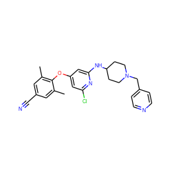 Cc1cc(C#N)cc(C)c1Oc1cc(Cl)nc(NC2CCN(Cc3ccncc3)CC2)c1 ZINC001772604809