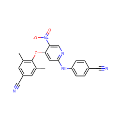 Cc1cc(C#N)cc(C)c1Oc1cc(Nc2ccc(C#N)cc2)ncc1[N+](=O)[O-] ZINC000103256021