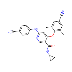 Cc1cc(C#N)cc(C)c1Oc1cc(Nc2ccc(C#N)cc2)ncc1C(=O)NC1CC1 ZINC000299831826