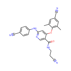 Cc1cc(C#N)cc(C)c1Oc1cc(Nc2ccc(C#N)cc2)ncc1C(=O)NCCC#N ZINC000299830528