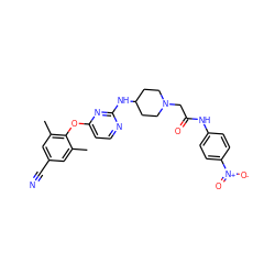 Cc1cc(C#N)cc(C)c1Oc1ccnc(NC2CCN(CC(=O)Nc3ccc([N+](=O)[O-])cc3)CC2)n1 ZINC000299850185