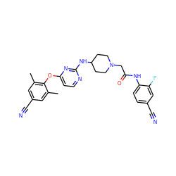 Cc1cc(C#N)cc(C)c1Oc1ccnc(NC2CCN(CC(=O)Nc3ccc(C#N)cc3F)CC2)n1 ZINC000299852763