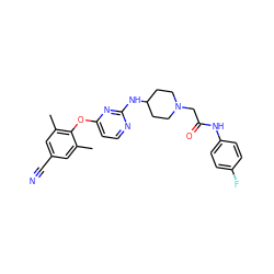 Cc1cc(C#N)cc(C)c1Oc1ccnc(NC2CCN(CC(=O)Nc3ccc(F)cc3)CC2)n1 ZINC000299852930