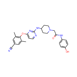 Cc1cc(C#N)cc(C)c1Oc1ccnc(NC2CCN(CC(=O)Nc3ccc(O)cc3)CC2)n1 ZINC000299850948