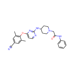 Cc1cc(C#N)cc(C)c1Oc1ccnc(NC2CCN(CC(=O)Nc3ccccc3)CC2)n1 ZINC000299850927