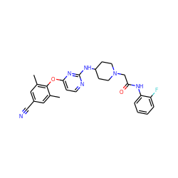 Cc1cc(C#N)cc(C)c1Oc1ccnc(NC2CCN(CC(=O)Nc3ccccc3F)CC2)n1 ZINC000299850597