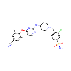 Cc1cc(C#N)cc(C)c1Oc1ccnc(NC2CCN(Cc3ccc(S(N)(=O)=O)cc3Cl)CC2)n1 ZINC000053295523