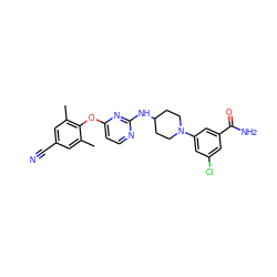 Cc1cc(C#N)cc(C)c1Oc1ccnc(NC2CCN(c3cc(Cl)cc(C(N)=O)c3)CC2)n1 ZINC000064539881