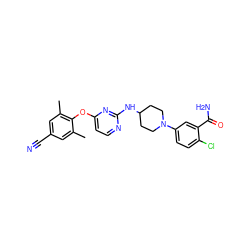 Cc1cc(C#N)cc(C)c1Oc1ccnc(NC2CCN(c3ccc(Cl)c(C(N)=O)c3)CC2)n1 ZINC000064526561