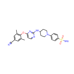 Cc1cc(C#N)cc(C)c1Oc1ccnc(NC2CCN(c3ccc(S(N)(=O)=O)cc3)CC2)n1 ZINC000058660934