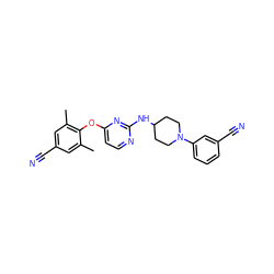 Cc1cc(C#N)cc(C)c1Oc1ccnc(NC2CCN(c3cccc(C#N)c3)CC2)n1 ZINC000064540082