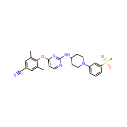 Cc1cc(C#N)cc(C)c1Oc1ccnc(NC2CCN(c3cccc(S(C)(=O)=O)c3)CC2)n1 ZINC000064527424