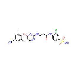 Cc1cc(C#N)cc(C)c1Oc1ccnc(NCCC(=O)Nc2ccc(S(N)(=O)=O)cc2Cl)n1 ZINC000053296266