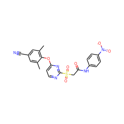 Cc1cc(C#N)cc(C)c1Oc1ccnc(S(=O)(=O)CC(=O)Nc2ccc([N+](=O)[O-])cc2)n1 ZINC000473115880