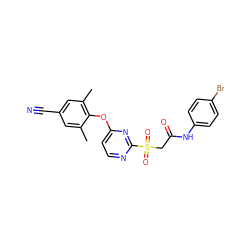 Cc1cc(C#N)cc(C)c1Oc1ccnc(S(=O)(=O)CC(=O)Nc2ccc(Br)cc2)n1 ZINC000473116248