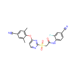 Cc1cc(C#N)cc(C)c1Oc1ccnc(S(=O)(=O)CC(=O)Nc2ccc(C#N)cc2F)n1 ZINC000473112801