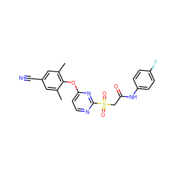 Cc1cc(C#N)cc(C)c1Oc1ccnc(S(=O)(=O)CC(=O)Nc2ccc(F)cc2)n1 ZINC000473117559