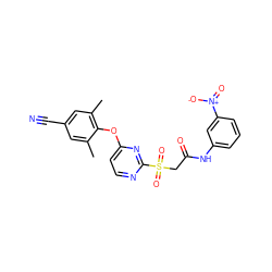 Cc1cc(C#N)cc(C)c1Oc1ccnc(S(=O)(=O)CC(=O)Nc2cccc([N+](=O)[O-])c2)n1 ZINC000473113614