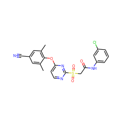 Cc1cc(C#N)cc(C)c1Oc1ccnc(S(=O)(=O)CC(=O)Nc2cccc(Cl)c2)n1 ZINC000473114115