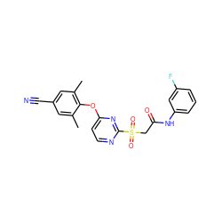 Cc1cc(C#N)cc(C)c1Oc1ccnc(S(=O)(=O)CC(=O)Nc2cccc(F)c2)n1 ZINC000473135744