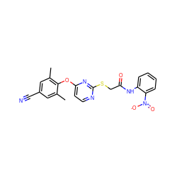 Cc1cc(C#N)cc(C)c1Oc1ccnc(SCC(=O)Nc2ccccc2[N+](=O)[O-])n1 ZINC000473107462