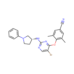 Cc1cc(C#N)cc(C)c1Oc1nc(N[C@@H]2CCN(c3ccccc3)C2)ncc1Br ZINC000053243512