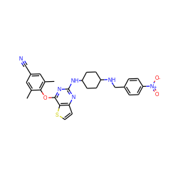 Cc1cc(C#N)cc(C)c1Oc1nc(NC2CCC(NCc3ccc([N+](=O)[O-])cc3)CC2)nc2ccsc12 ZINC001772572356