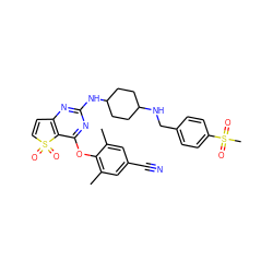 Cc1cc(C#N)cc(C)c1Oc1nc(NC2CCC(NCc3ccc(S(C)(=O)=O)cc3)CC2)nc2c1S(=O)(=O)C=C2 ZINC001772619827