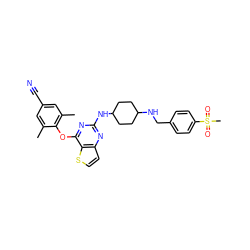 Cc1cc(C#N)cc(C)c1Oc1nc(NC2CCC(NCc3ccc(S(C)(=O)=O)cc3)CC2)nc2ccsc12 ZINC001772625113