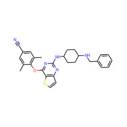 Cc1cc(C#N)cc(C)c1Oc1nc(NC2CCC(NCc3ccccc3)CC2)nc2ccsc12 ZINC001772607622