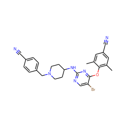 Cc1cc(C#N)cc(C)c1Oc1nc(NC2CCN(Cc3ccc(C#N)cc3)CC2)ncc1Br ZINC000053293470