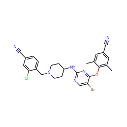 Cc1cc(C#N)cc(C)c1Oc1nc(NC2CCN(Cc3ccc(C#N)cc3Cl)CC2)ncc1Br ZINC000053242624