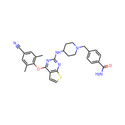 Cc1cc(C#N)cc(C)c1Oc1nc(NC2CCN(Cc3ccc(C(N)=O)cc3)CC2)nc2sccc12 ZINC001772620716